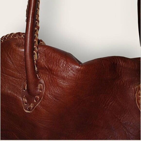 Vtg Hand Crafted Leather Bag Woven Tooled Brown Bullet Holes Western Cowboy RARE - Picture 5 of 13